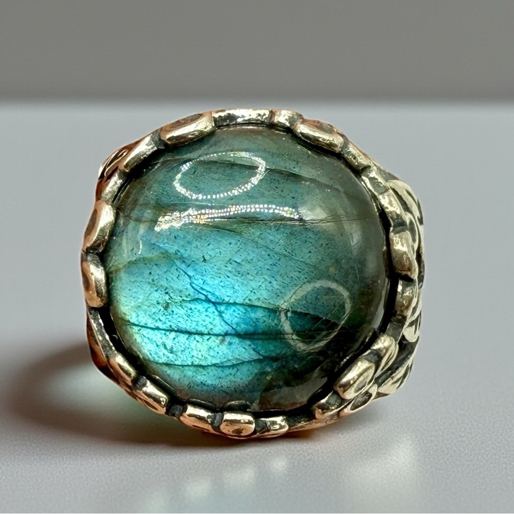 Sterling Silver Israel PZ Labradorite Floral Statement Ring – Size 8 - Picture 3 of 17